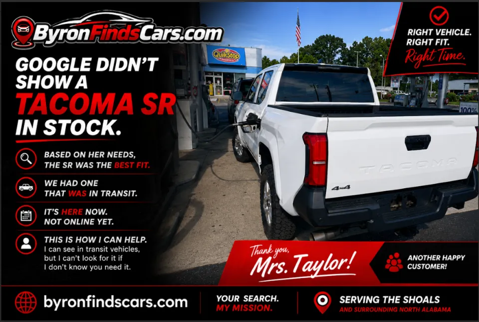 Valeria’s Toyota Tacoma from Haleyville, Alabama — found by Byron Green of Byron Finds Cars